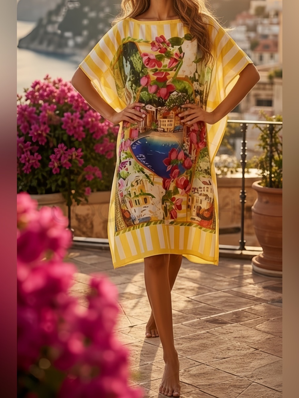 Portofino Riviera Oversized Luxury Midi Dress